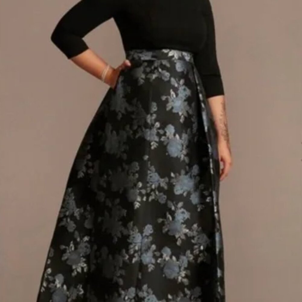 Crepe Ball Gown with Pleated Brocade Skirt